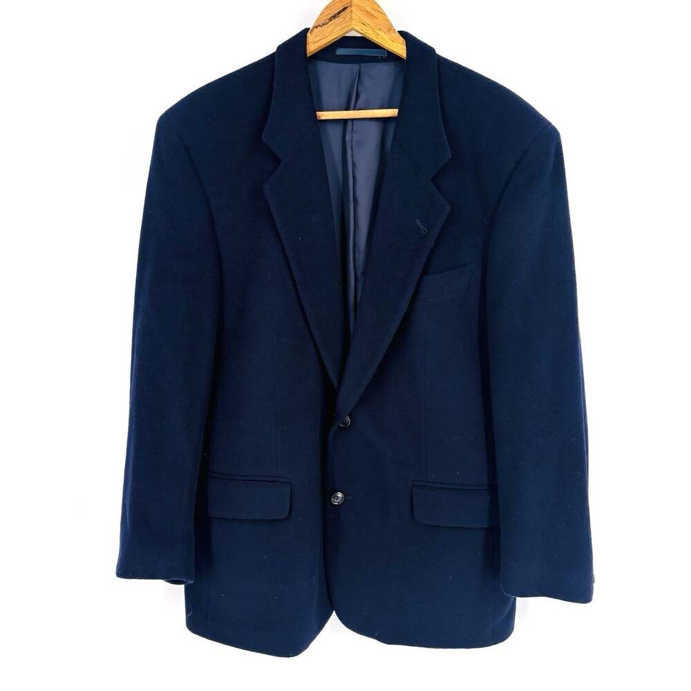 VINTAGE Hugo Boss Blazer Mens 46R Navy Blue Cashmere 2 Button West Germany 80s